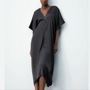 NWT Zara Long Satin Effect V-Line Tunic Dress sz M